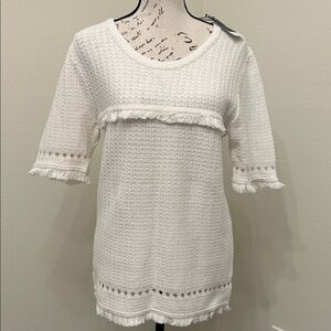 Two Bees Cashmere Cream Fringe Sweater